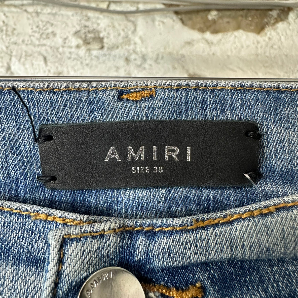 Amiri Distressed Side Spell Blue Denim Jeans Sz 38