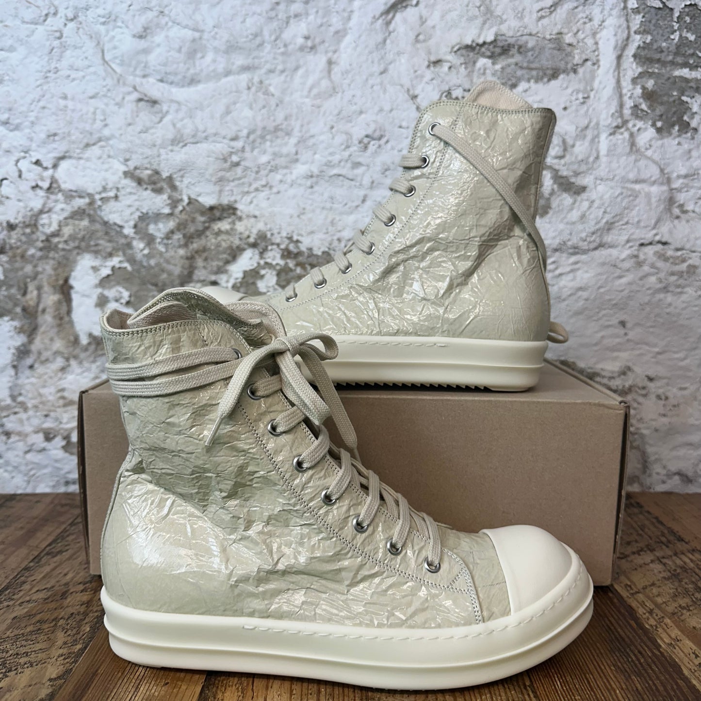 Rick Owens Parchment Milk High Top Sneaker