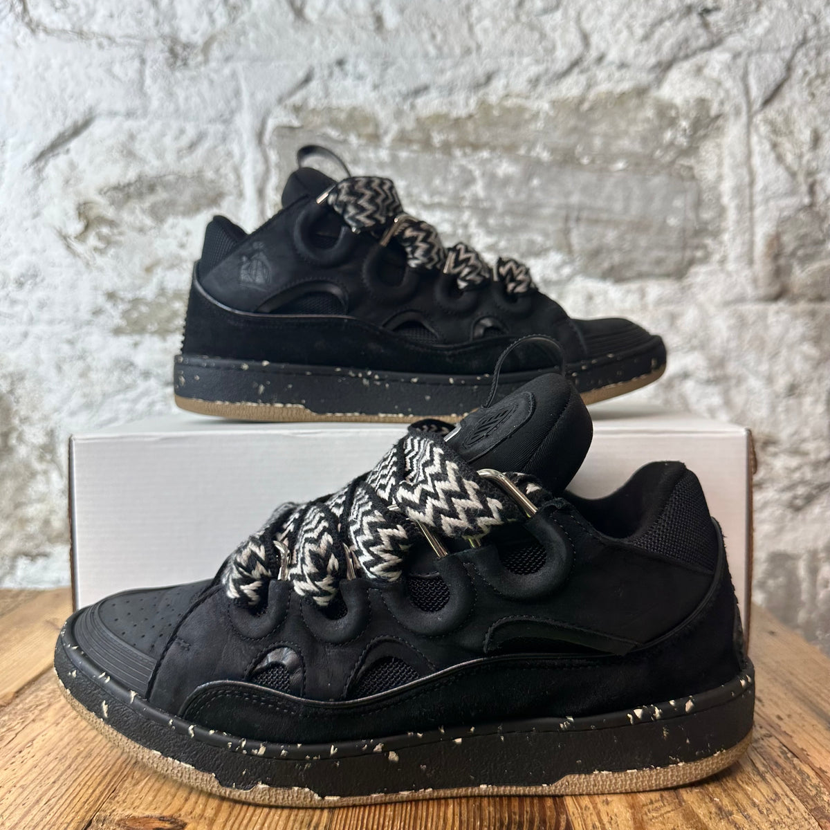 Lanvin Curb Black White Lace Black Sneaker Sz 10 (43)