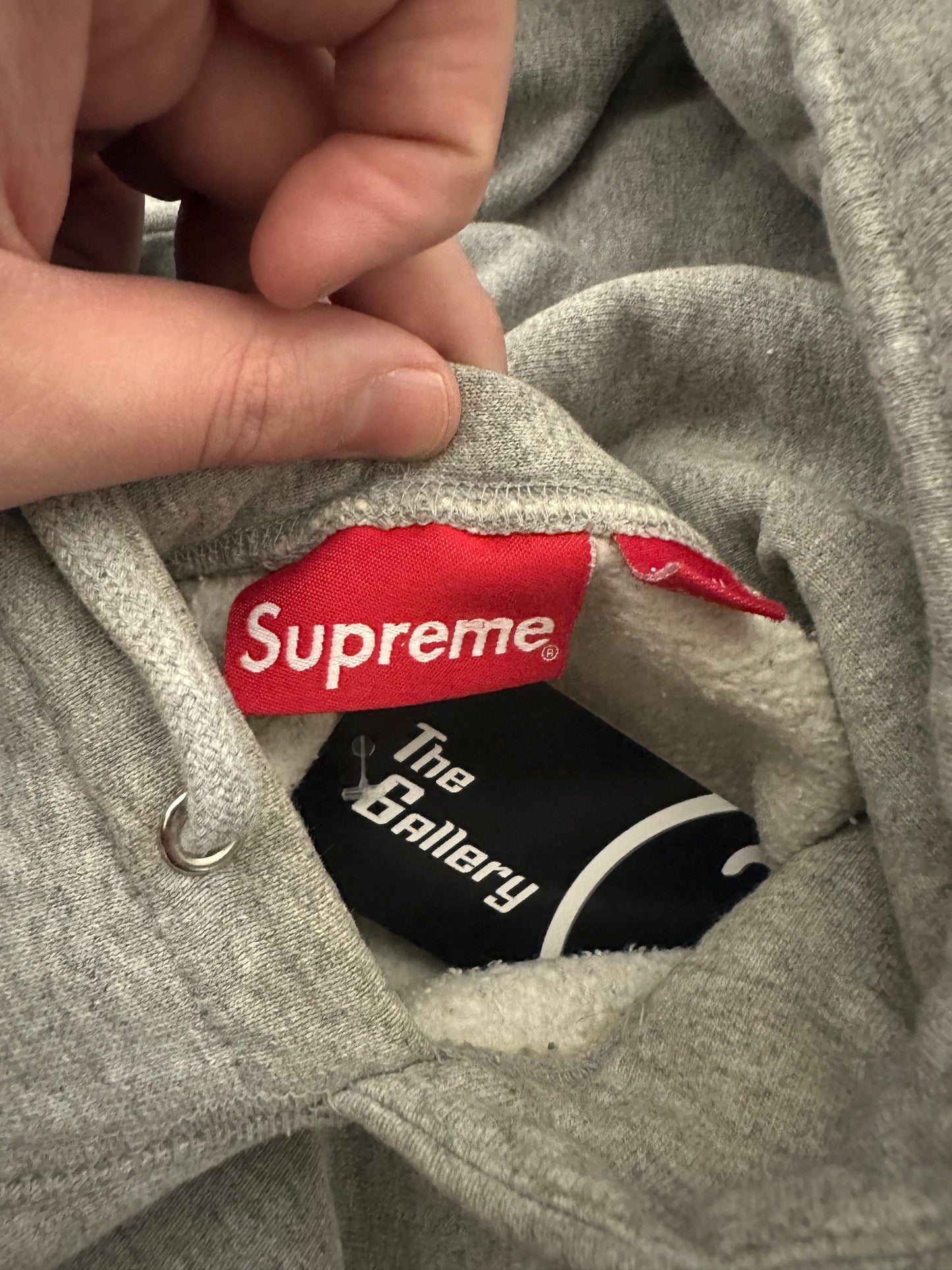 Supreme Green Felt Spellout Grey Hoodie Sz L