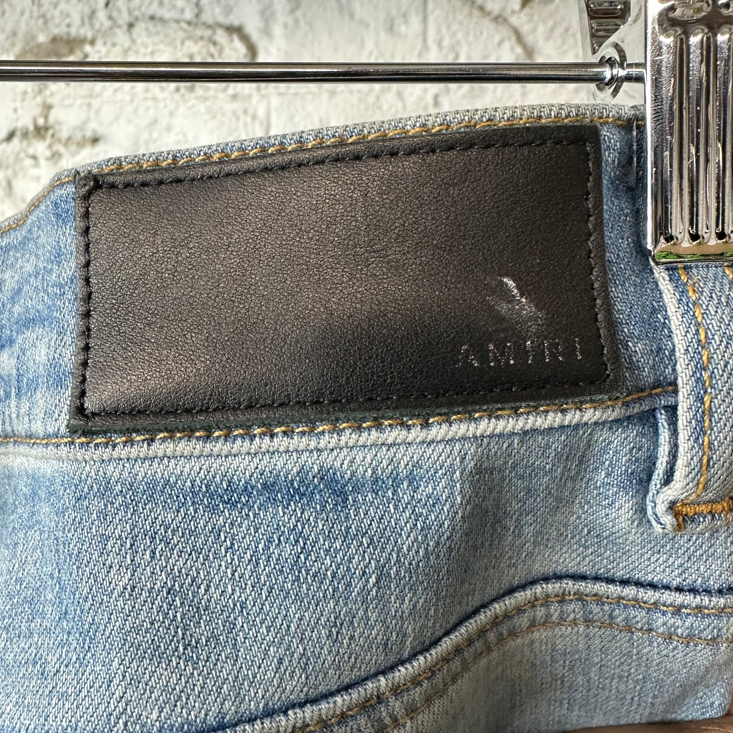 Amiri MX1 Cream Suede Blue Denim Jeans Sz 30