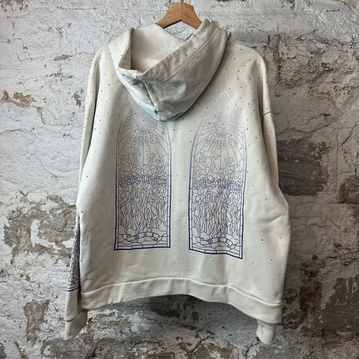 Who Decides War Stained Glass Crystal Cream Hoodie Sz S