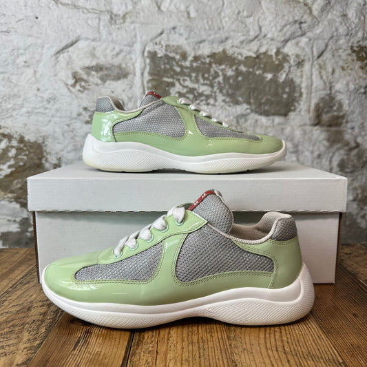 Prada Americas Cup Mint Green Patent Grey White Sneaker Sz 6 (38)