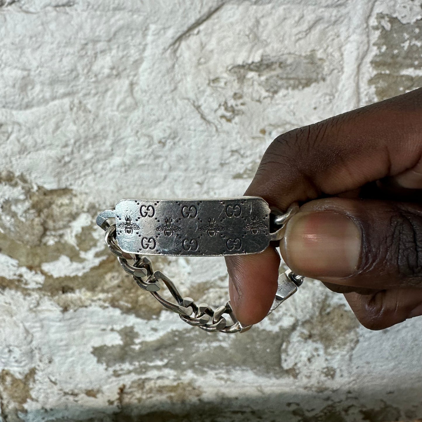 Gucci Bee Engraved Silver Bracelet