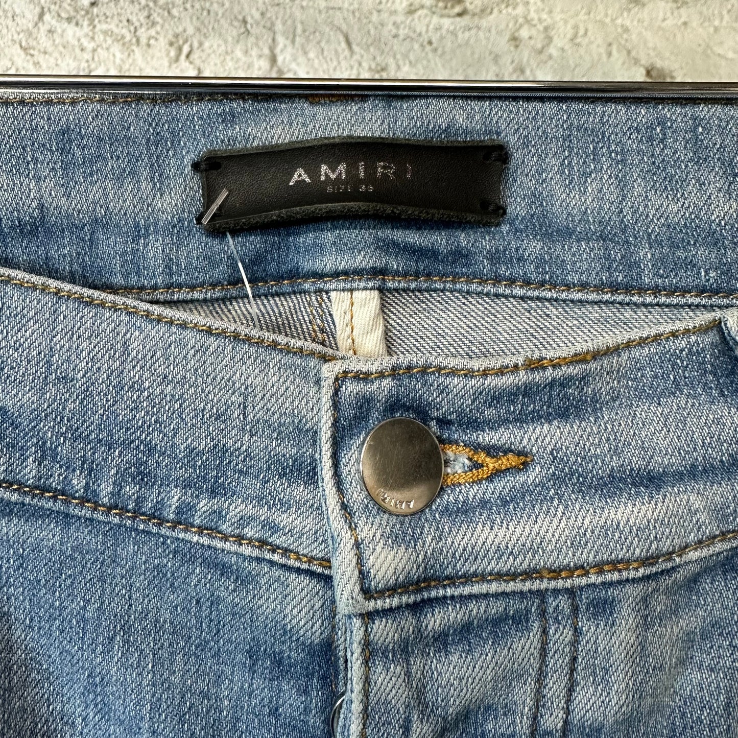Amiri MX1 Pink Suede Blue Denim Jeans Sz 36