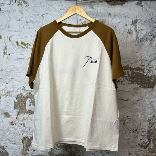 Rhude Black Script Brown White Raglan T-shirt Sz L
