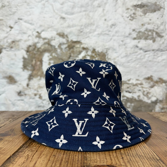 Louis Vuitton White Monogram Navy Bucket Hat