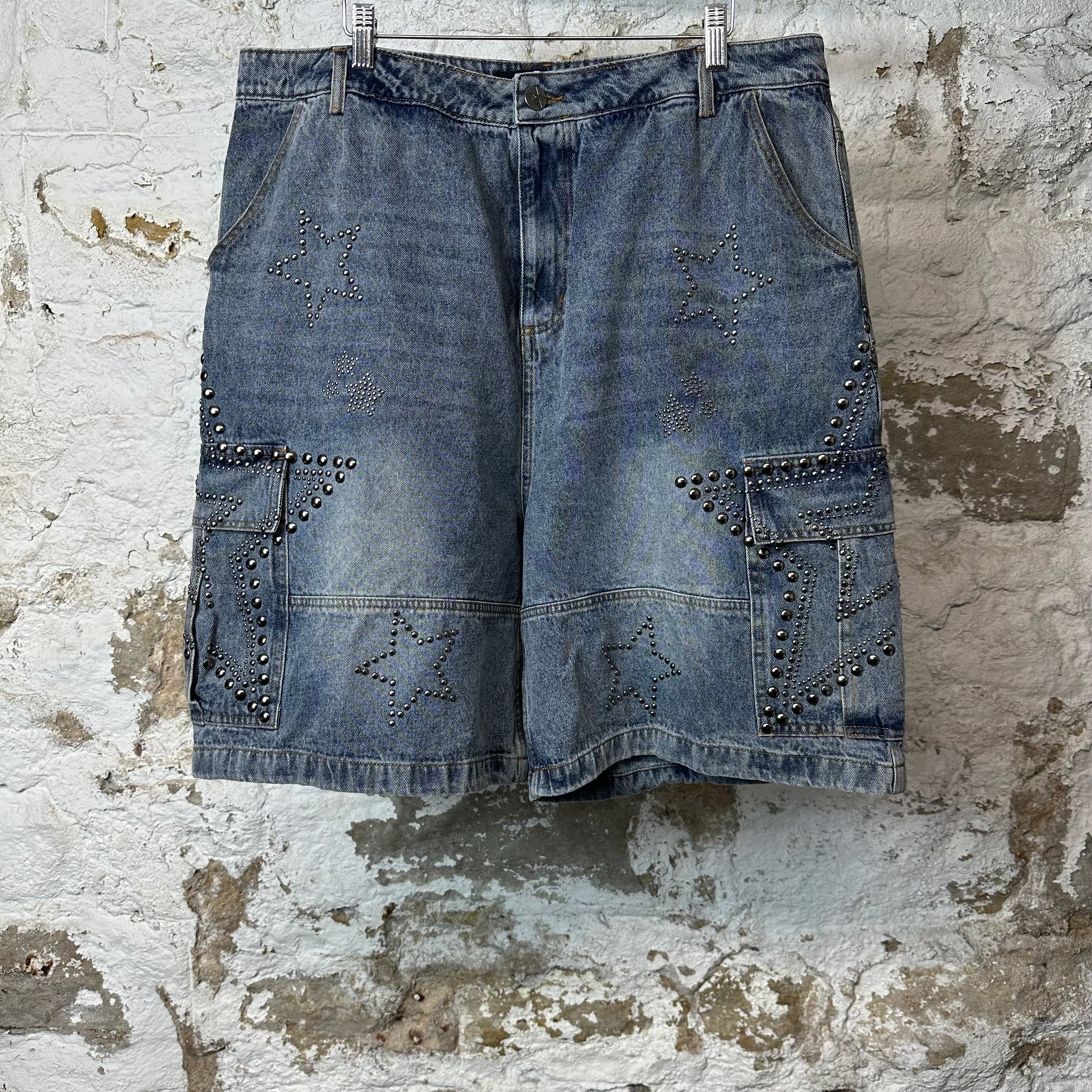 Vale Star Stud Blue Jean Shorts Sz 36
