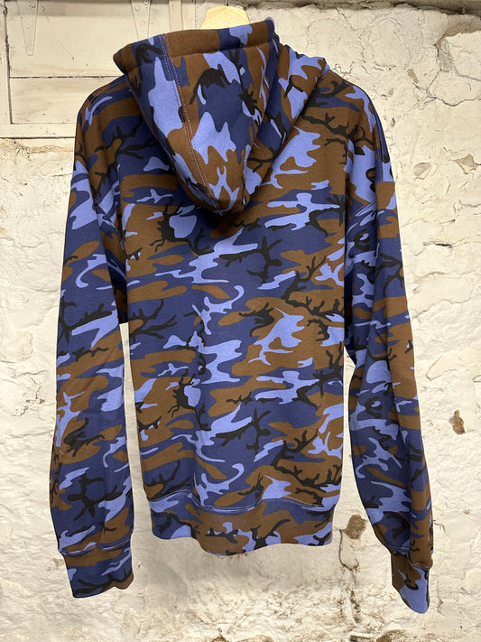 Supreme Blue Camo Small Box Logo Zip Up Hoodie Sz L DS