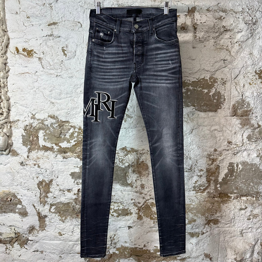 Amiri Embroidered Stagger Logo Grey Denim Jeans Sz 28