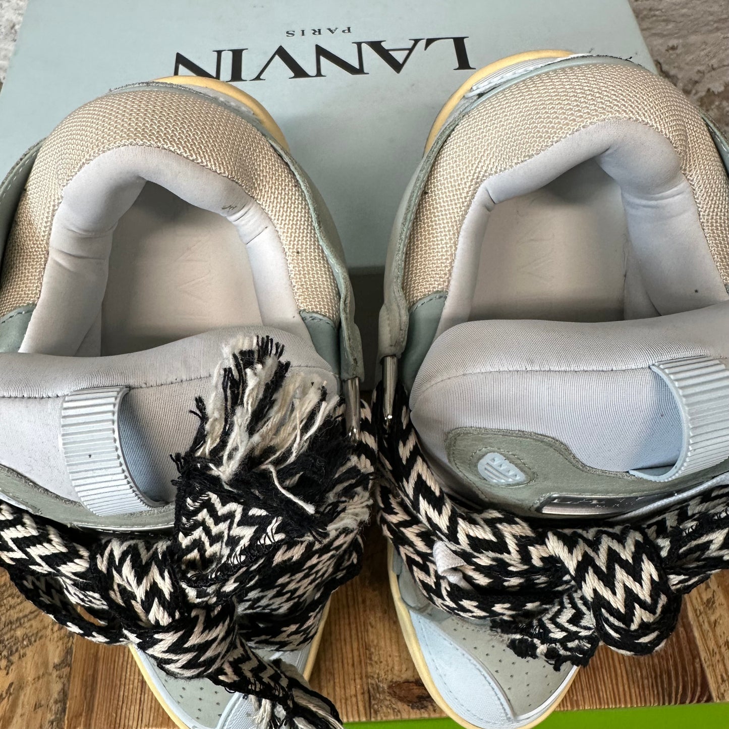 Lanvin Curb Black White Lace Green Blue Sneaker Sz 11 (44)