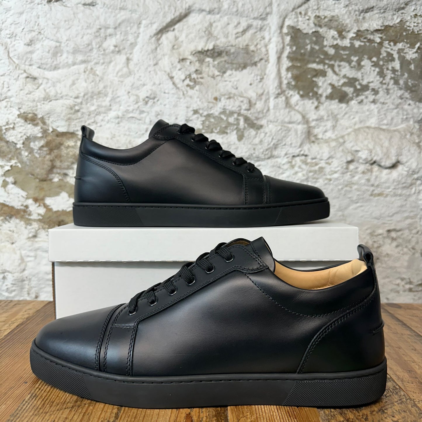 Christian Louboutin Low Black Leather Sneaker Sz 15 (48) No Box