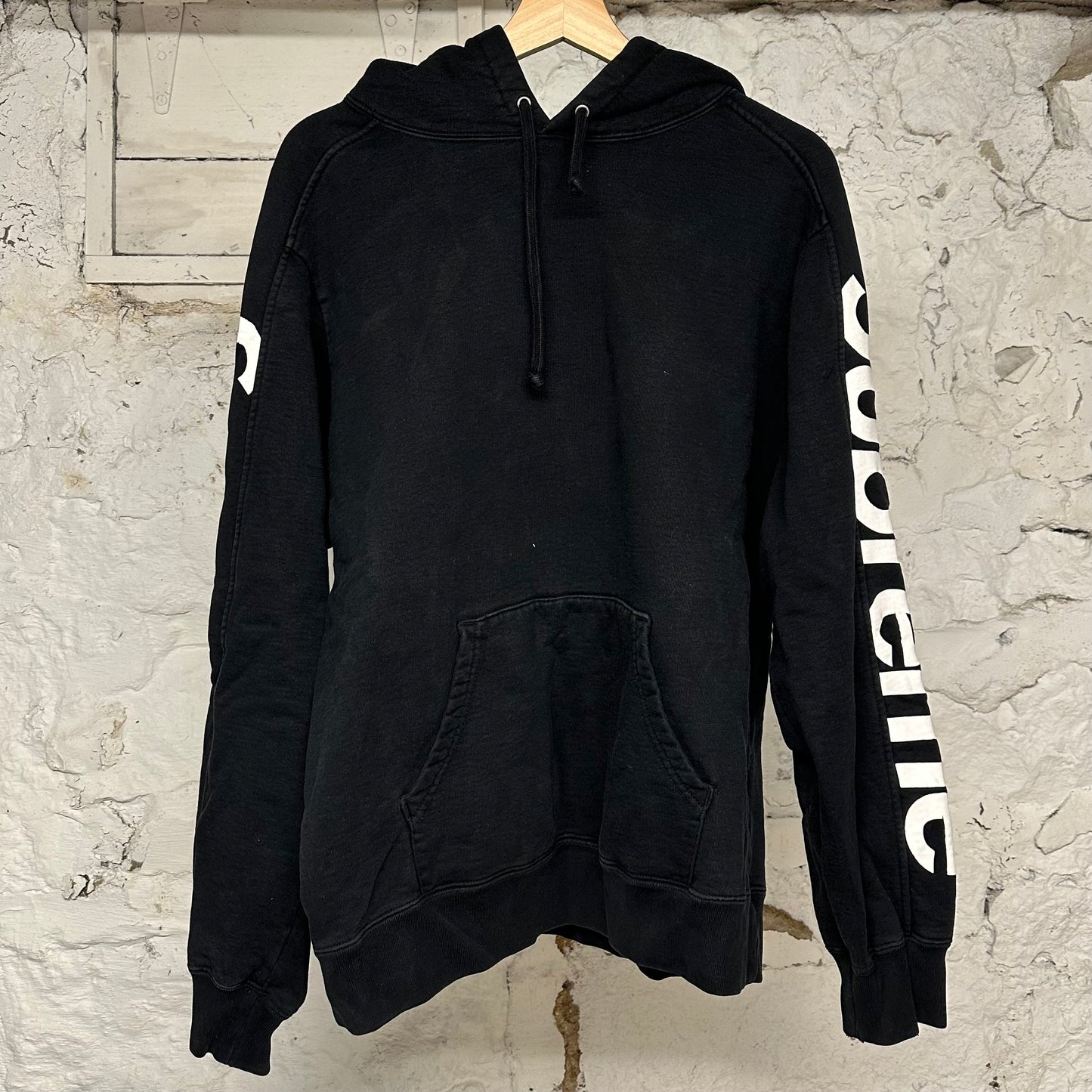Supreme Sleeve Spellout Black Hoodie Sz M