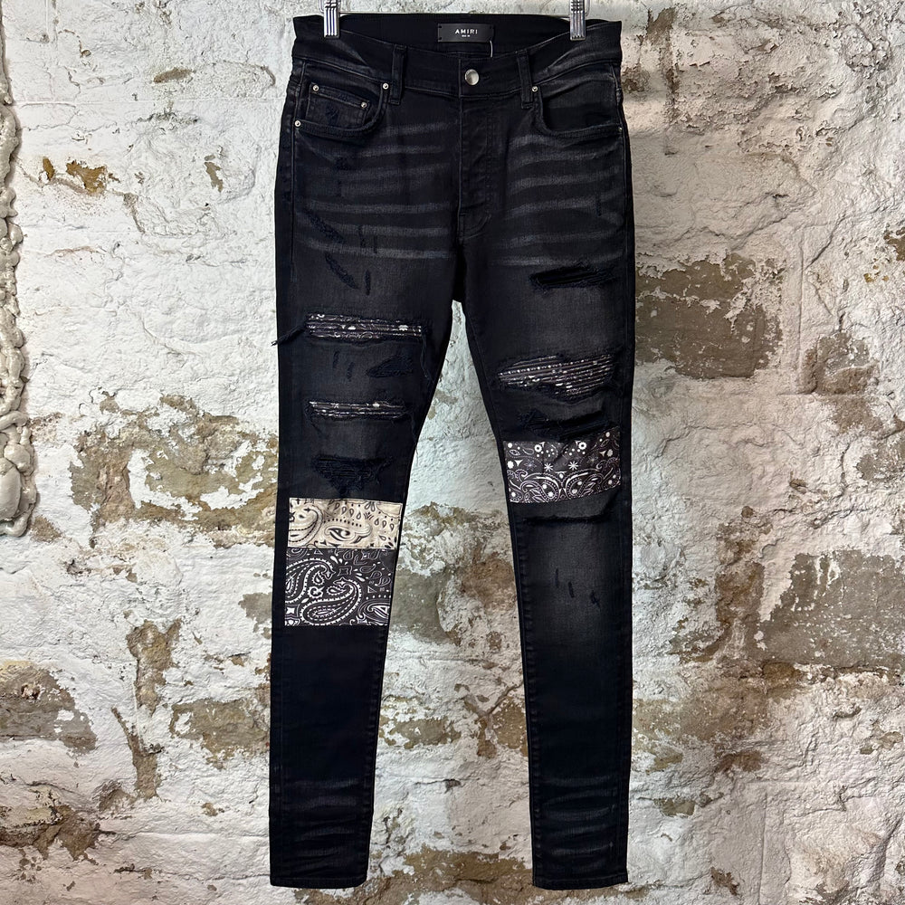 Amiri MX1 Grey Art Patch Black Denim Jeans Sz 28