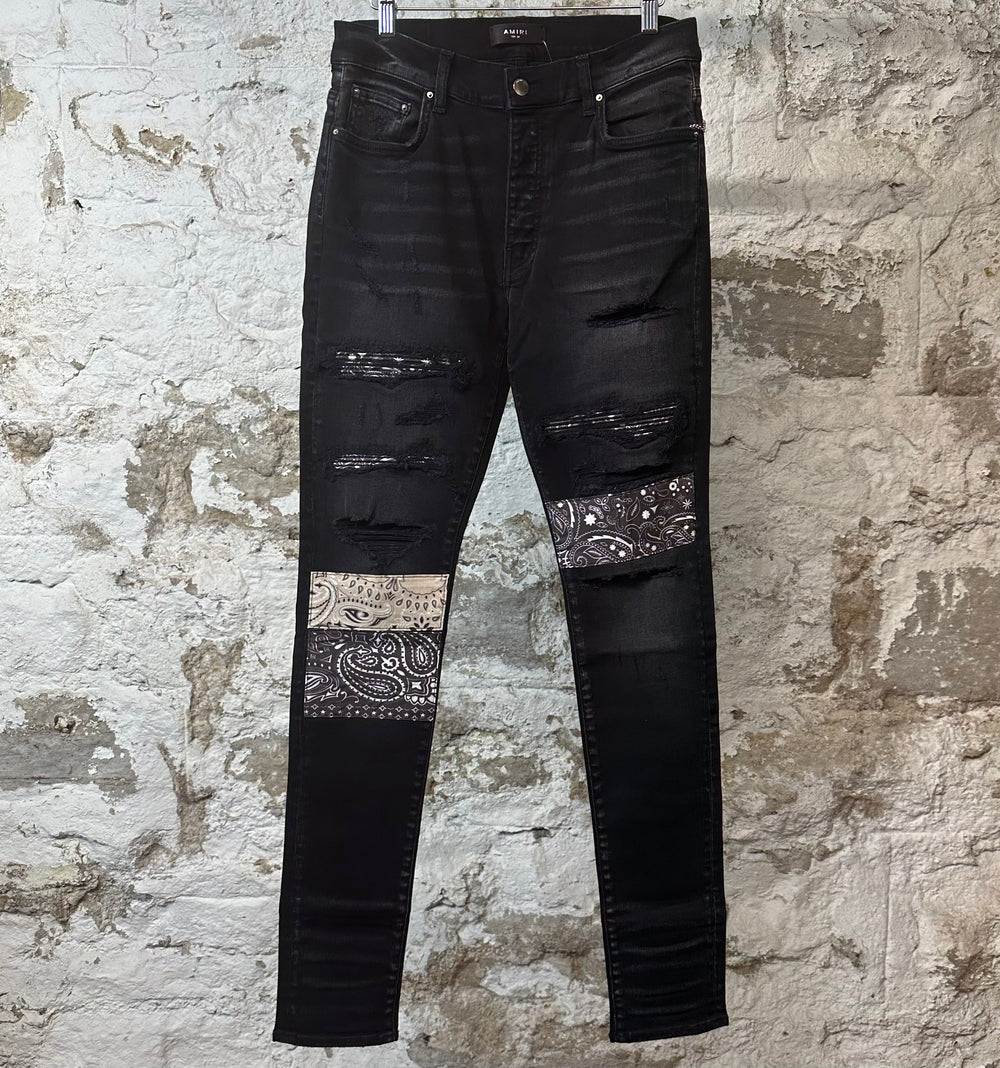 Amiri MX1 Grey Art Patch Black Denim Jeans