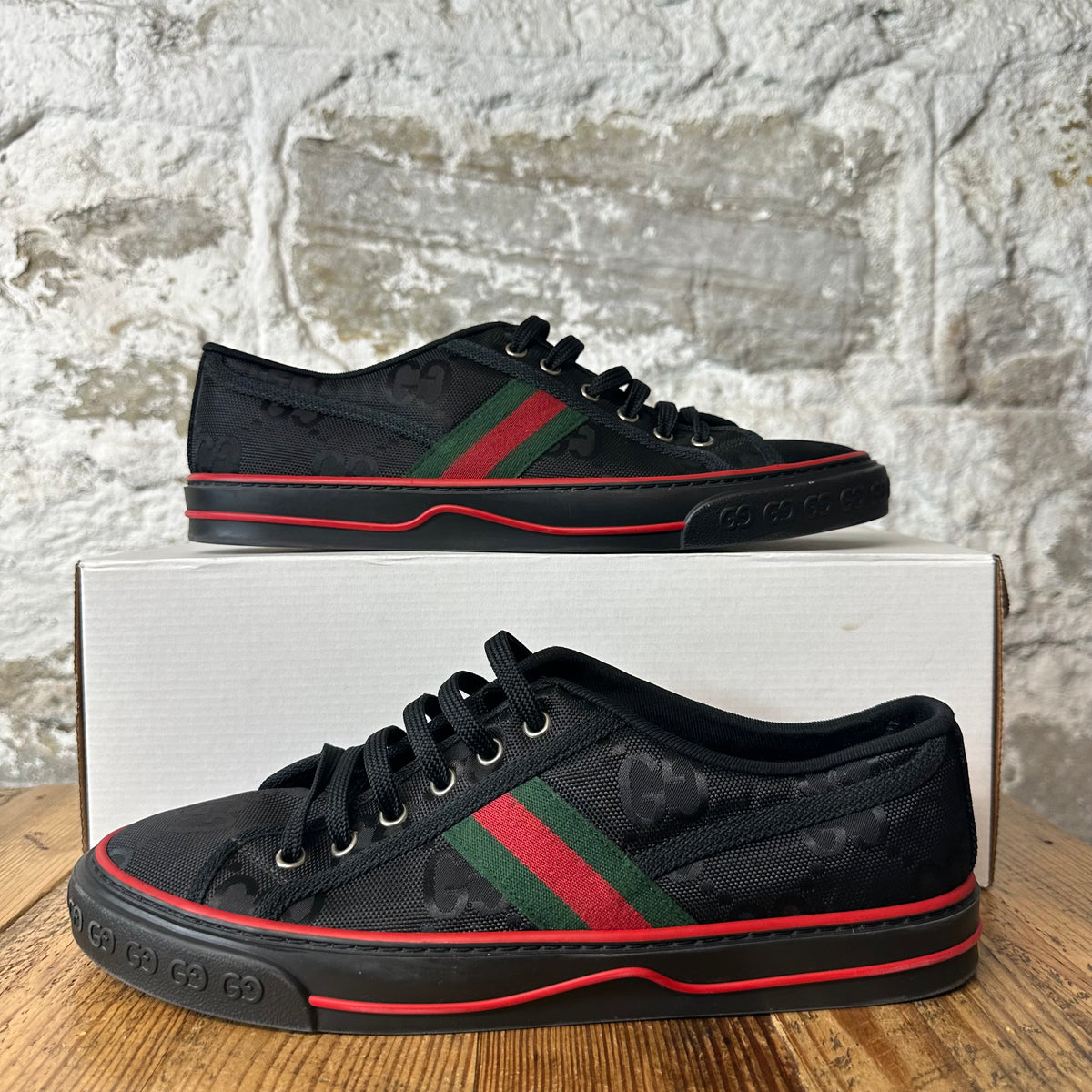 Gucci Tennis 1977 Black GG Monogram Sneaker Sz 8