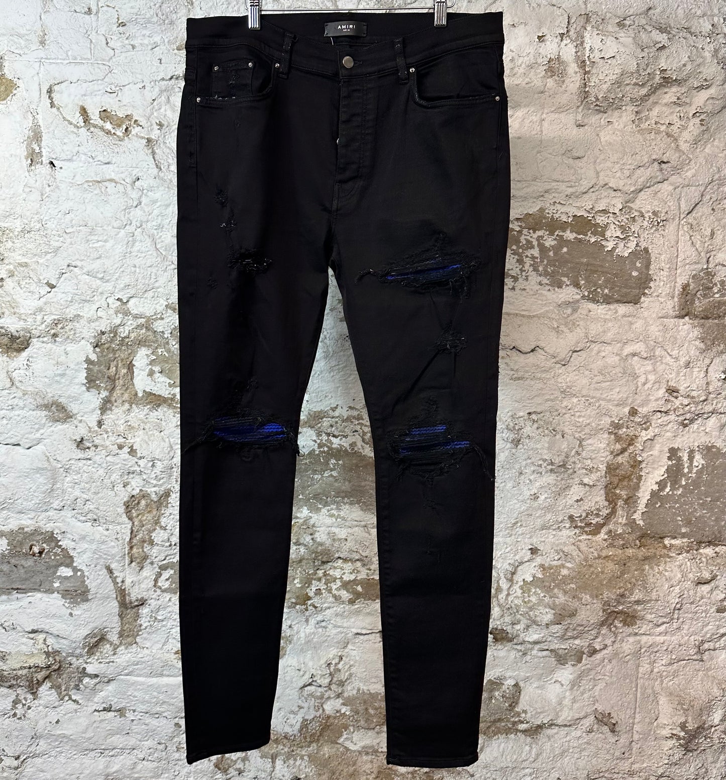 Amiri MX1 Black Blue Patch Black Denim Jeans Sz 38