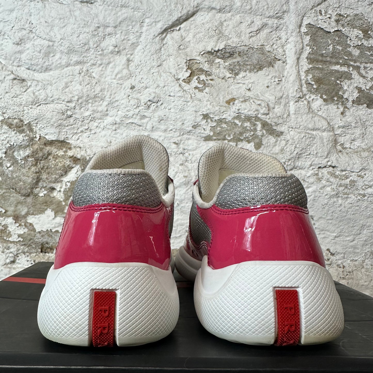 Prada Americas Cup Pink Patent Grey White Sneaker Sz 4.5 (36)