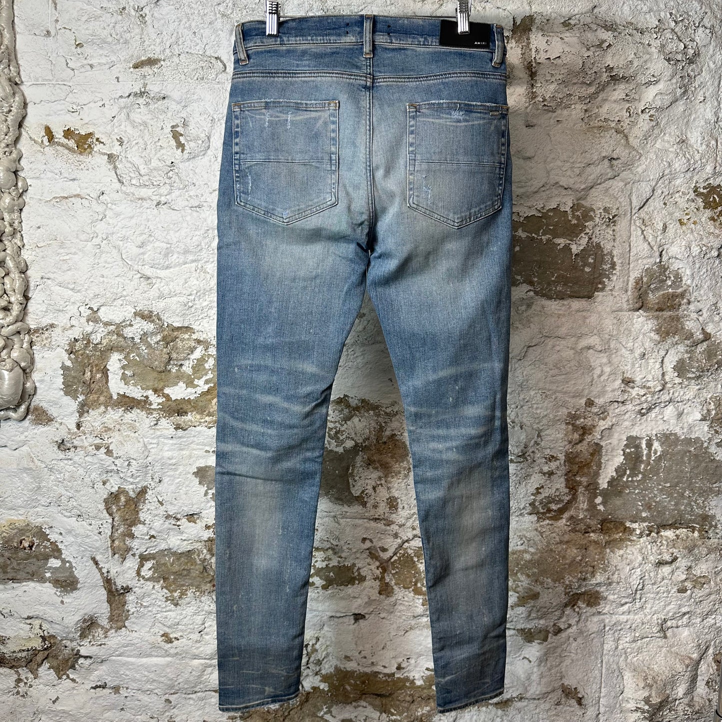 Amiri MX1 Black Leather Blue Denim Jeans Sz 34