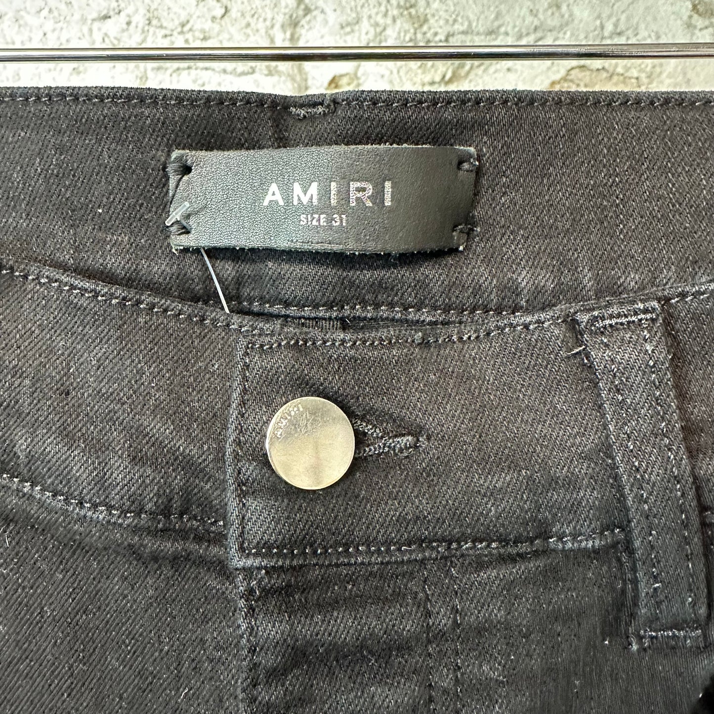 Amiri MX1 Black Leather Black Denim Jeans Sz 31