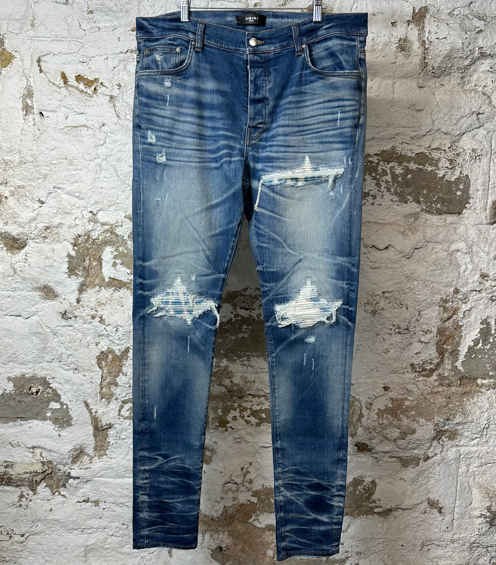 Amiri MX1 Sky Blue Cream Blue Denim Jeans Sz 38