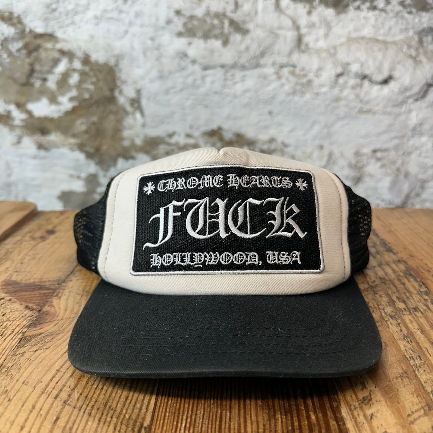 Chrome Hearts Hollywood FUCK Black White Trucker Hat