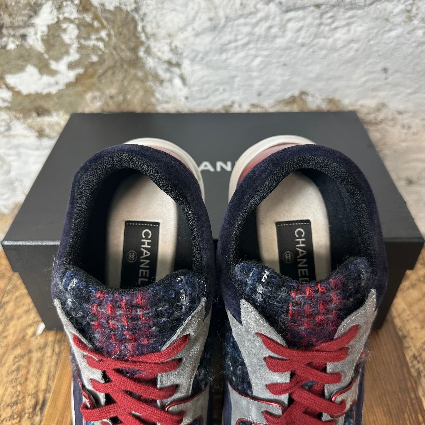 Chanel Red CC Tricolor Tweed Sneaker Sz 8.5 (41.5)