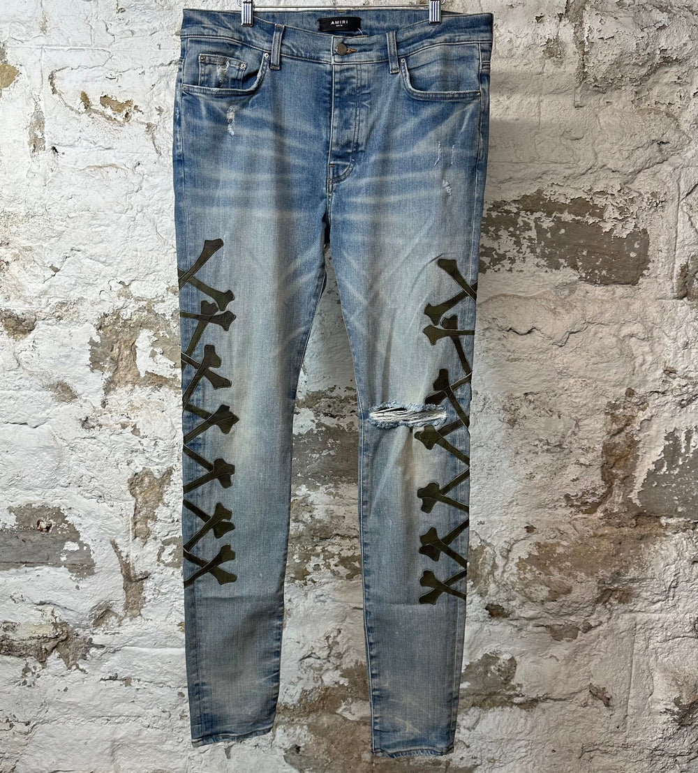 Amiri Camo Bones Blue Denim Jeans Sz 36