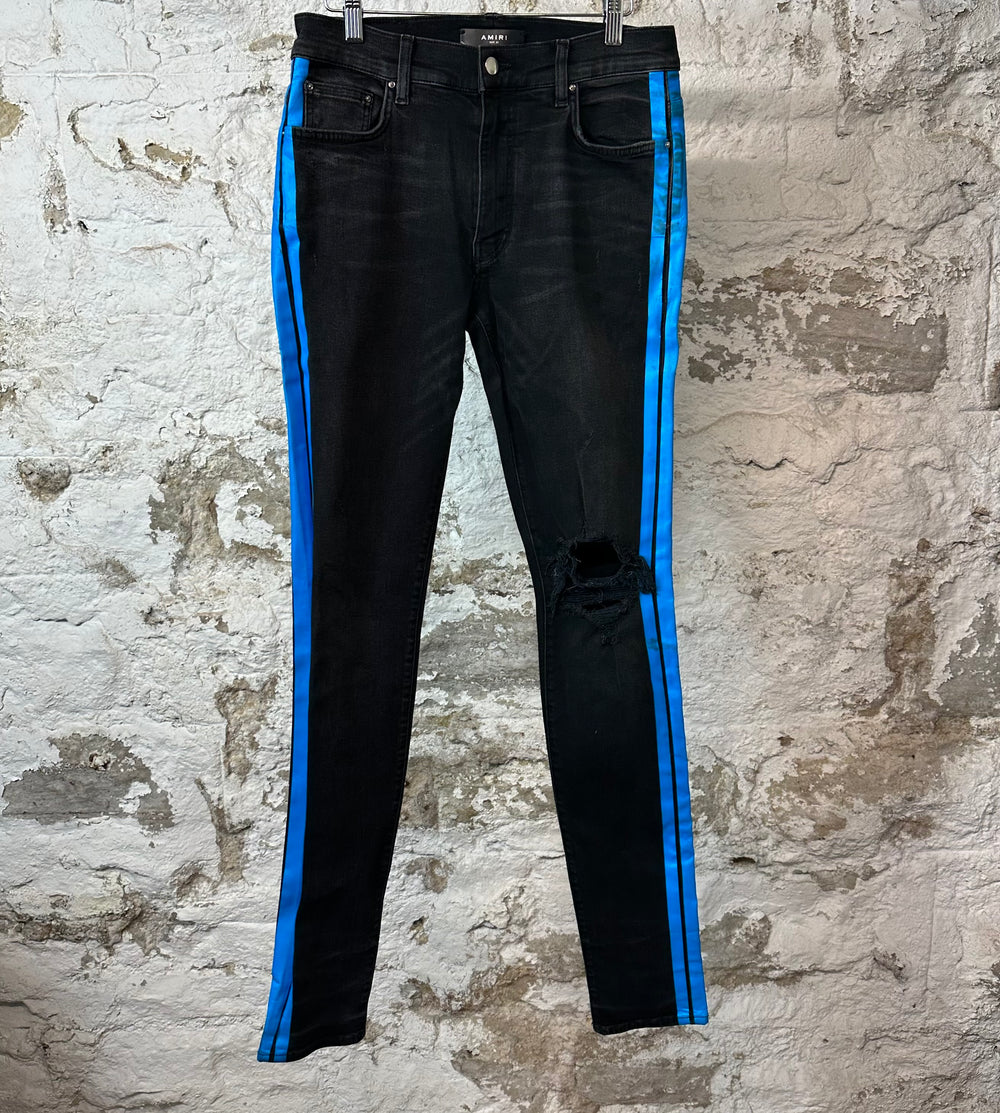 Amiri Blue Stripe Black Denim Jeans Sz 31