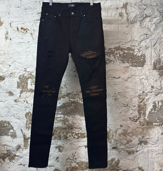 Amiri MX1 Brown Suede Black Denim Jeans Sz 32