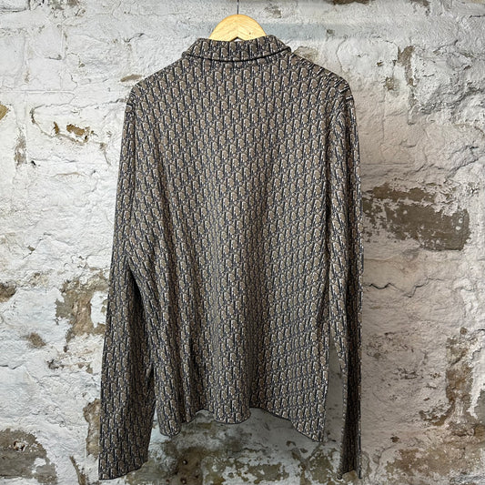 Dior Gray Brown Monogram Button Up Sweater Sz XXL