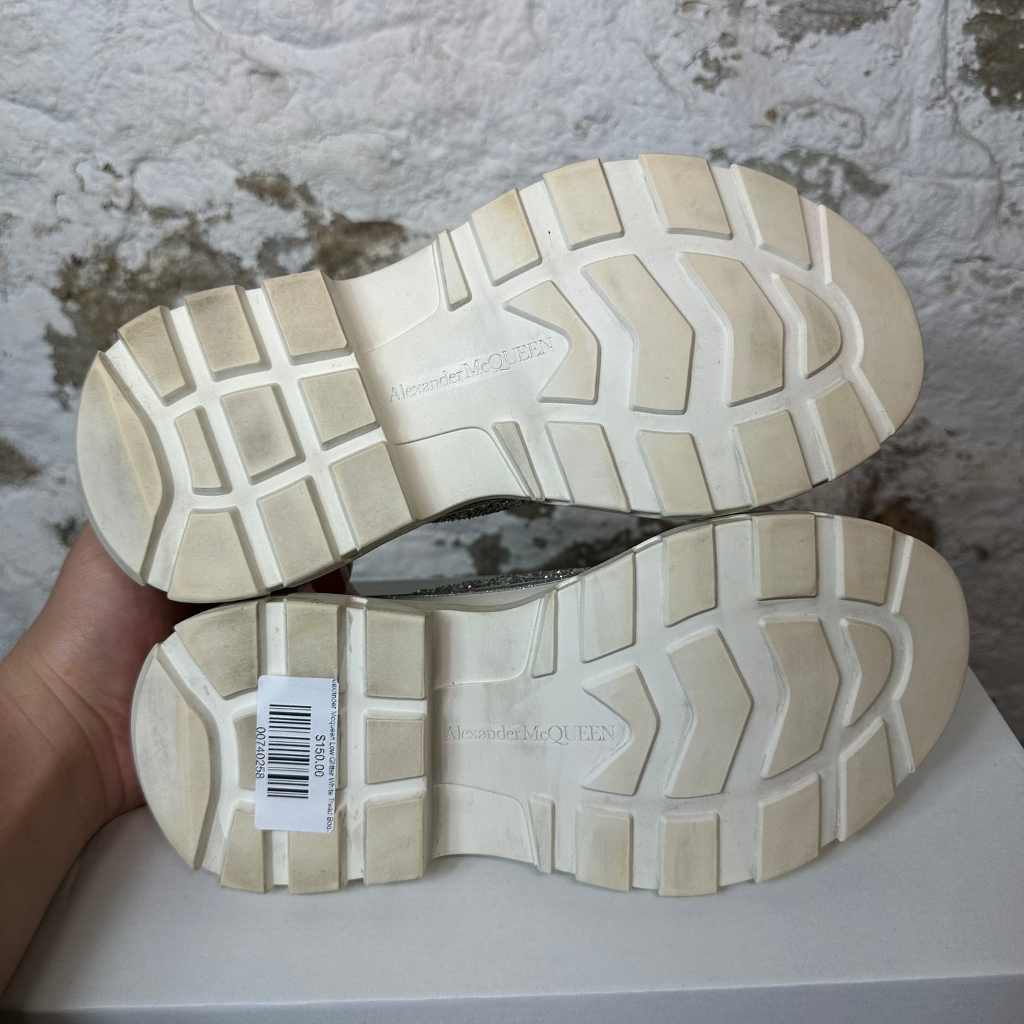 Alexander Mcqueen Low Glitter White Tread Boot Sz 5 (37) No Box