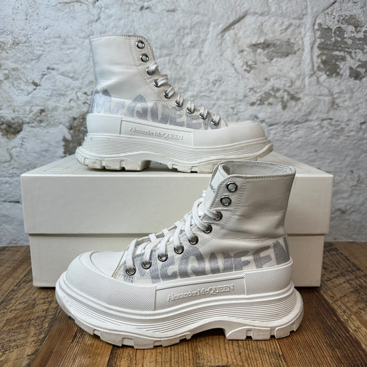 Alexander Mcqueen Silver Spell White Tread Boot High Sz 5.5 (37.5)