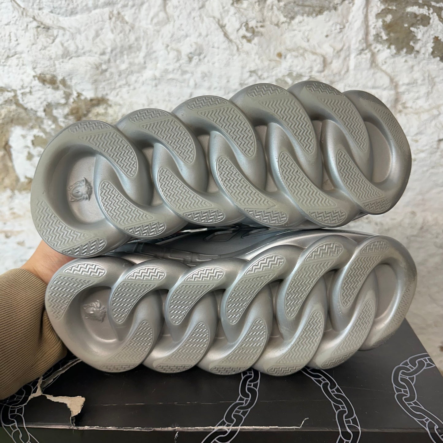 Versace Chain Reaction Silver Sneaker Sz 7 (40)