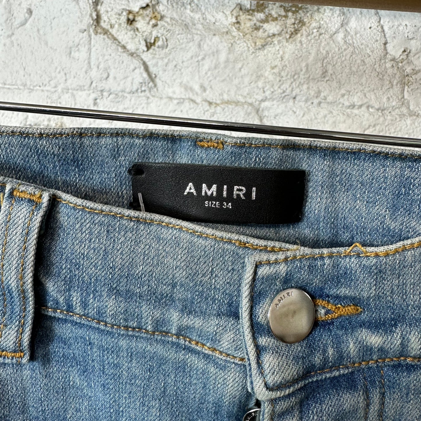 Amiri Varsity 22 Patch Blue Denim Jeans Sz 34
