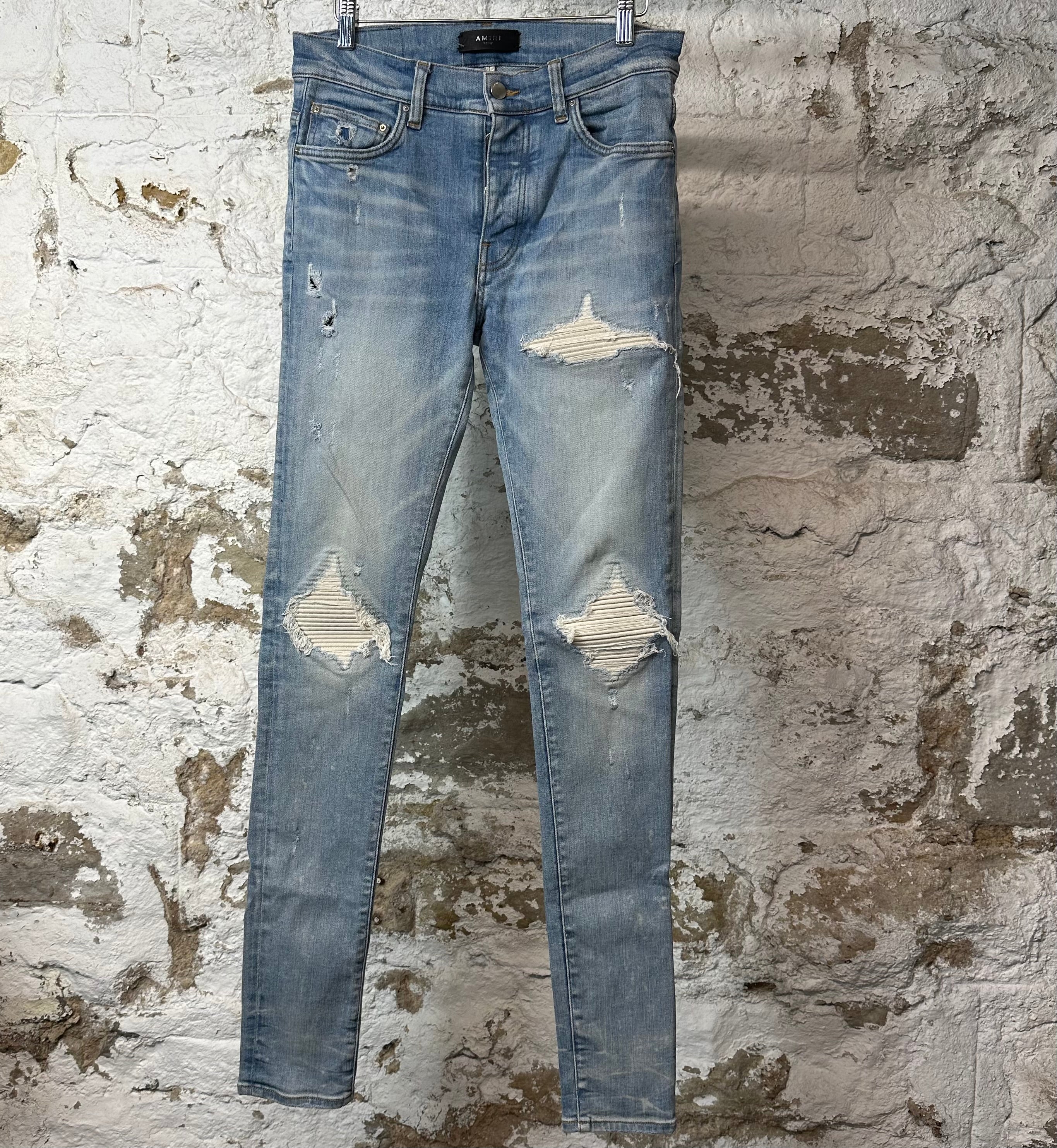 Amiri MX1 Cream Suede Blue Denim Jeans Sz 29