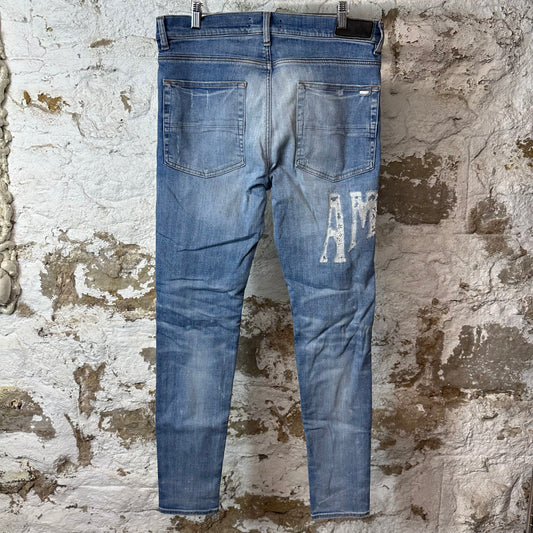 Amiri Distressed Side Spell Blue Denim Jeans Sz 34