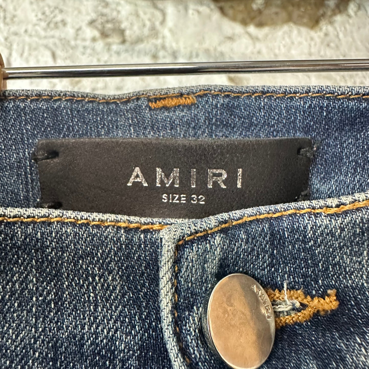 Amiri MX1 Black Leather Dark Blue Denim Jeans Sz 32