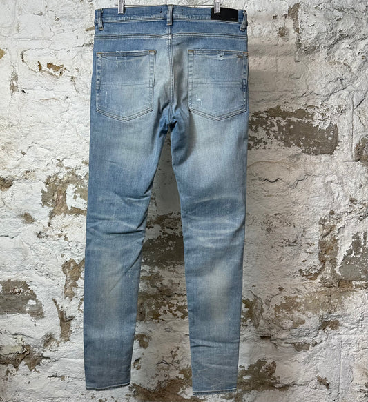 Amiri MX1 Cream Suede Blue Denim Jeans Sz 34