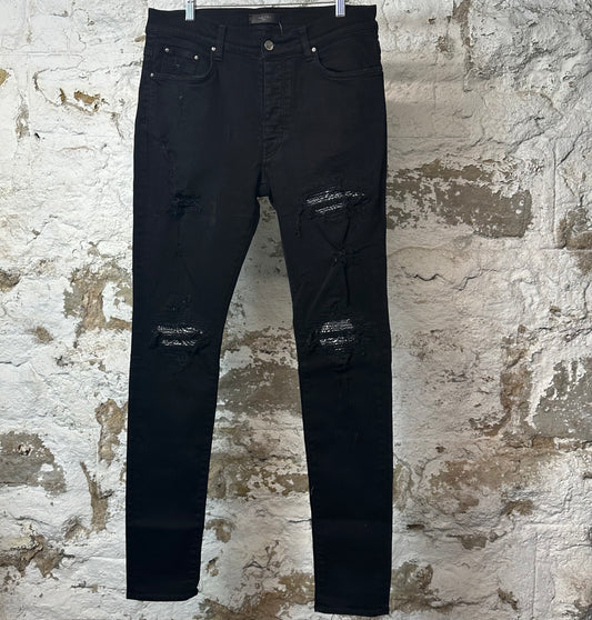 Amiri MX1 Gray Paisley Black Denim Jeans Sz 34