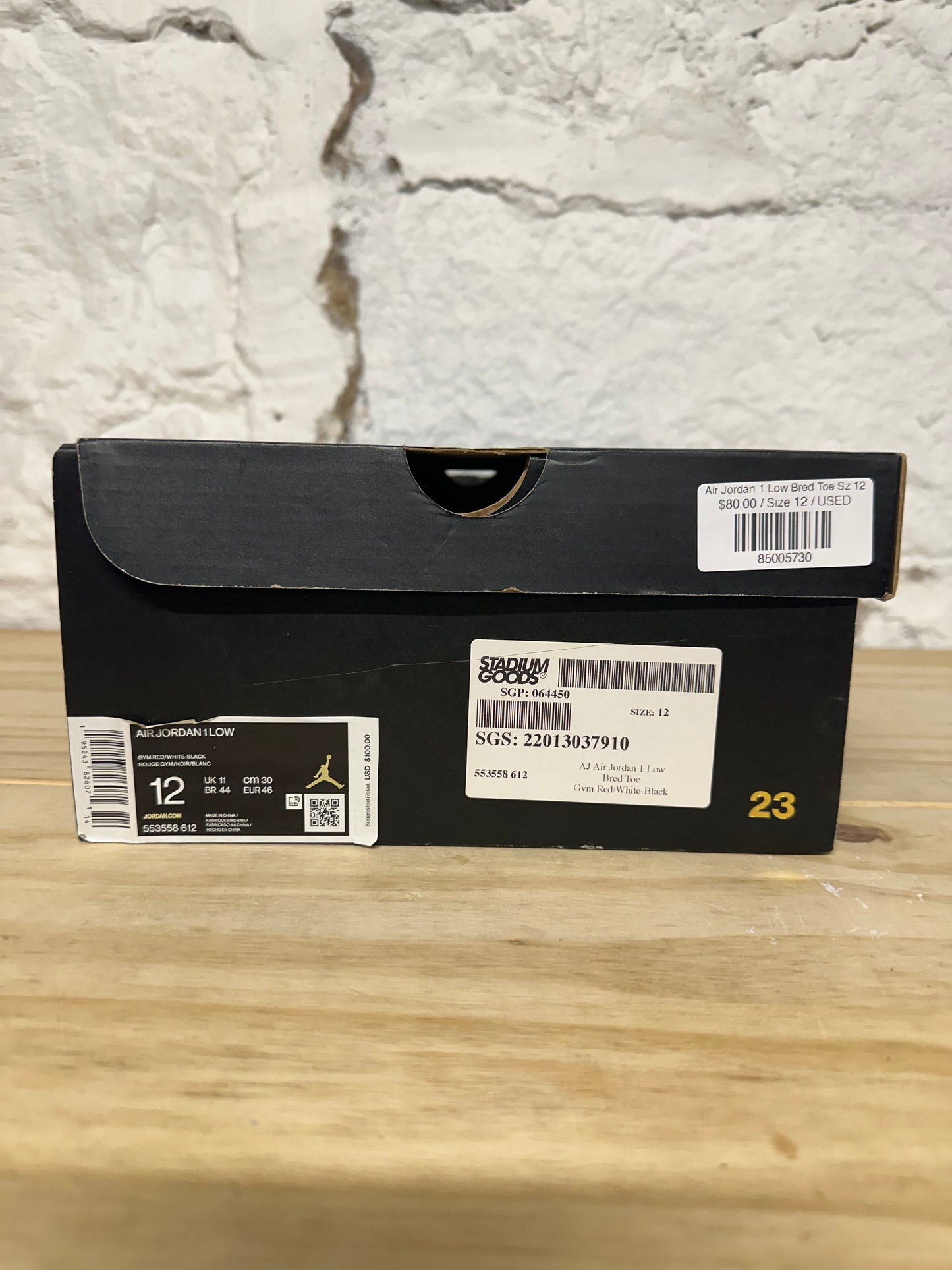 Air Jordan 1 Low Bred Toe Sz 12