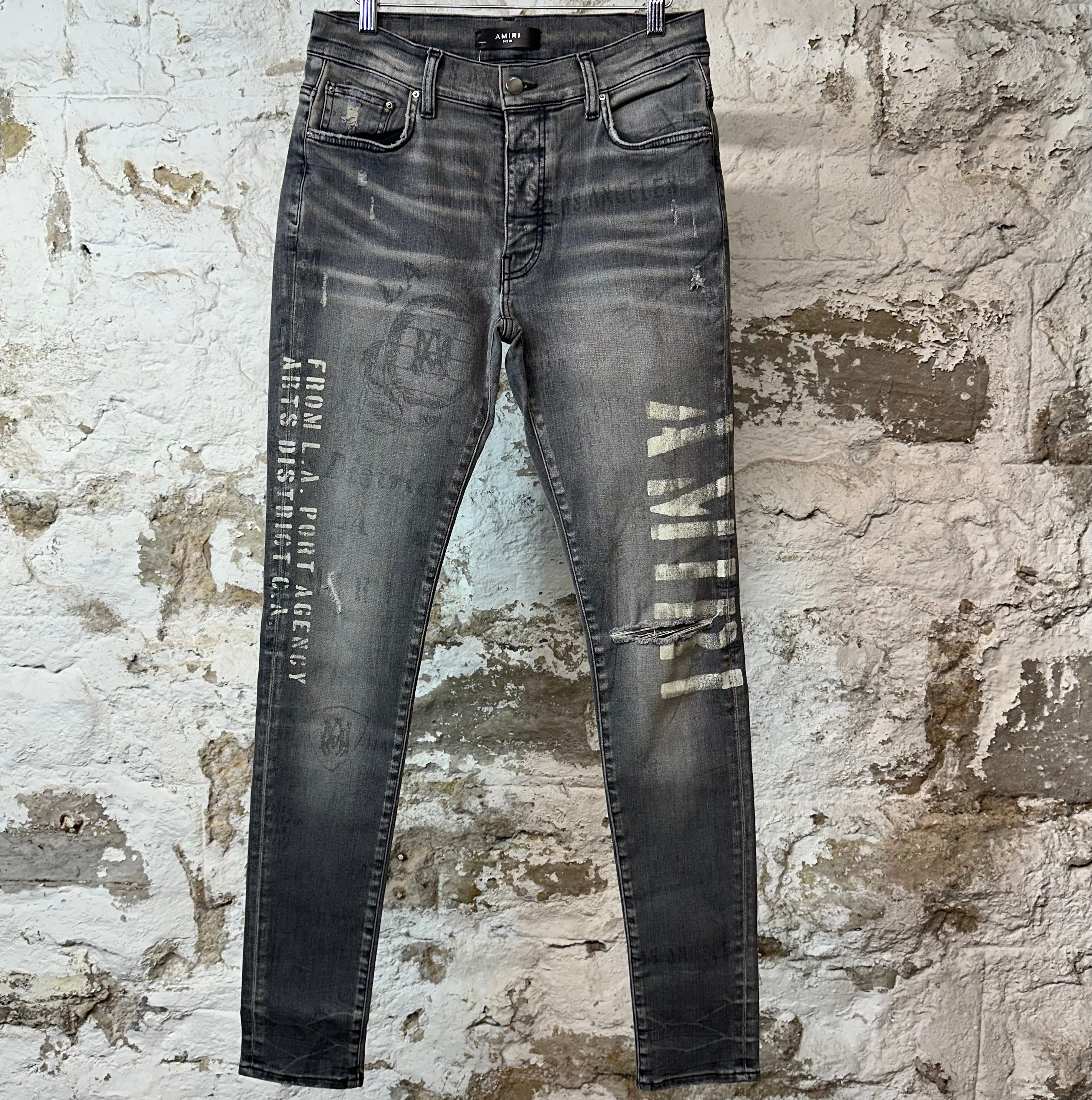 Amiri White Stencil Spell Grey Denim Jeans Sz 30