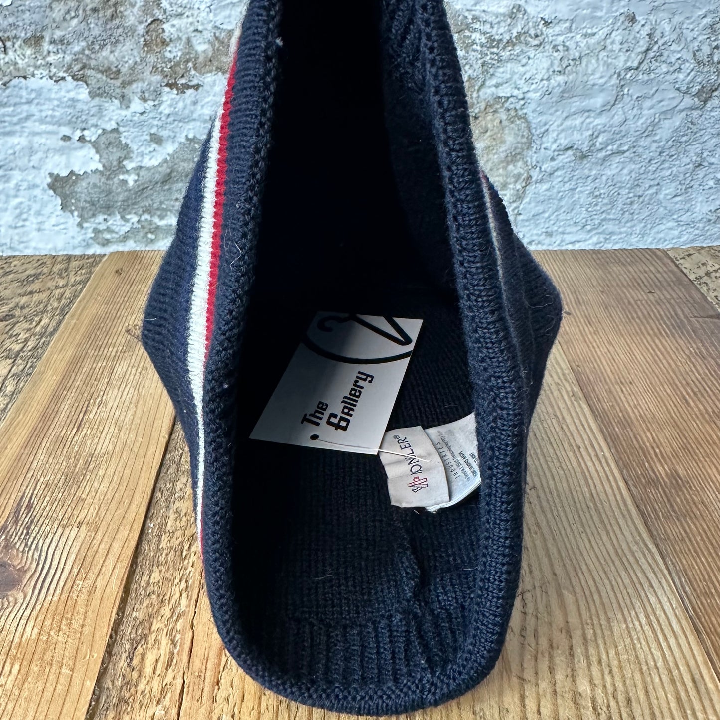 Moncler Small Logo Stripe Navy Beanie