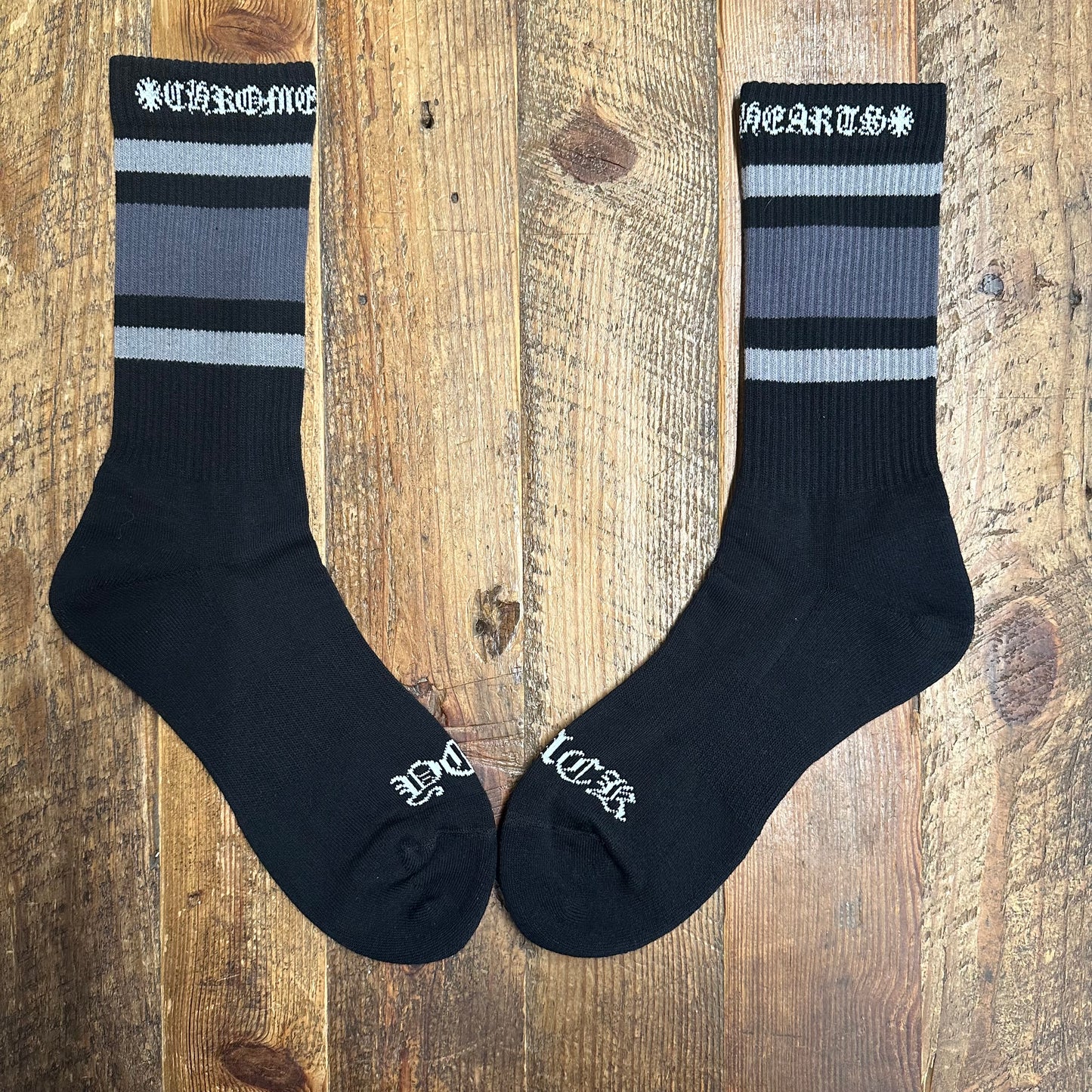Chrome Hearts Grey Stripe Black Socks DS