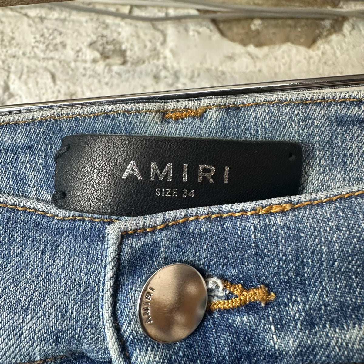 Amiri Stagger Logo Blue Denim Jeans Sz 34
