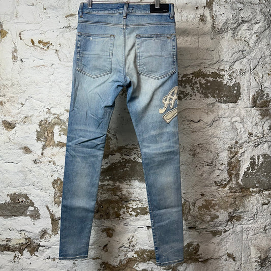 Amiri Varsity 22 Patch Blue Denim Jeans Sz 31