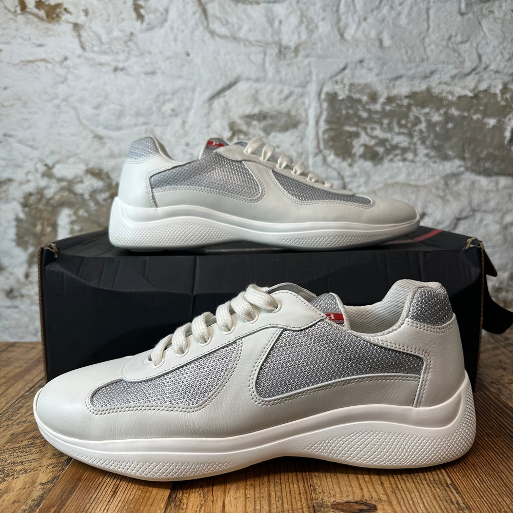 Prada Americas Cup White Leather Grey Sneaker Sz 9.5