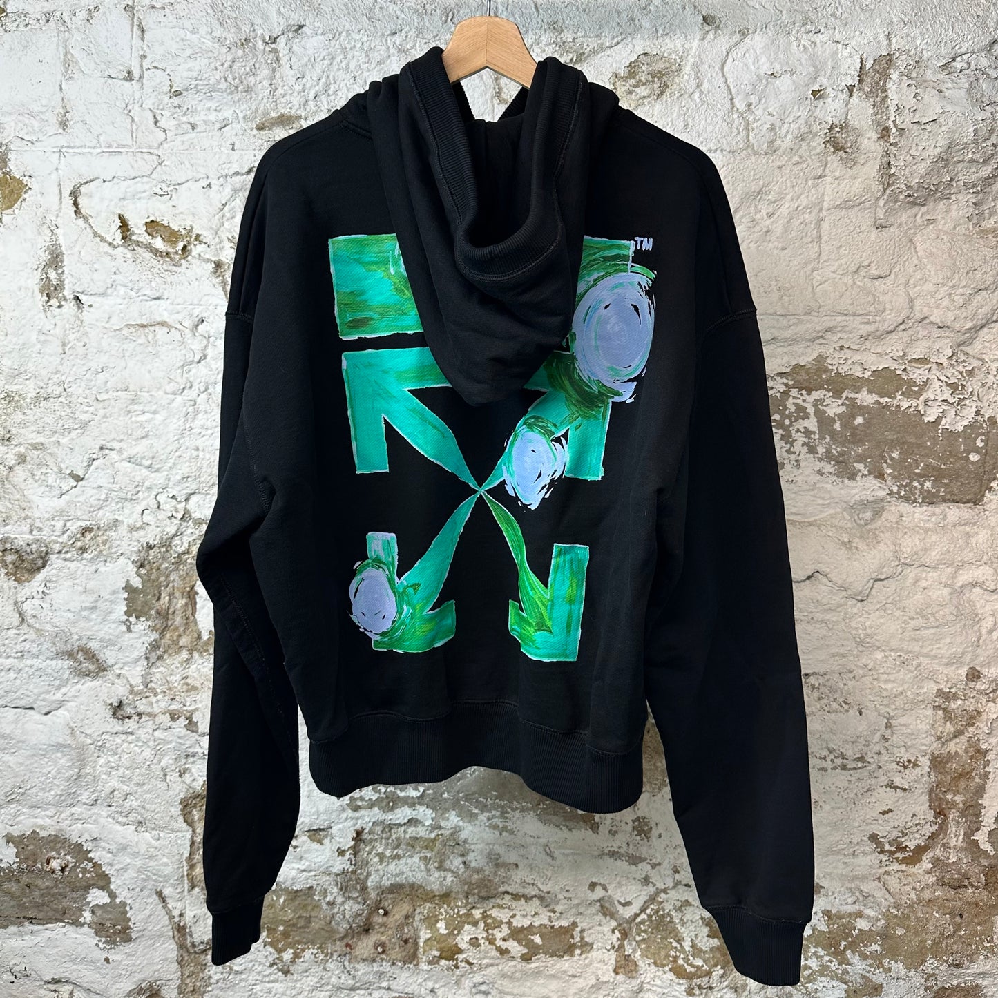 Off White Paint Swirls Hoodie Black Sz M