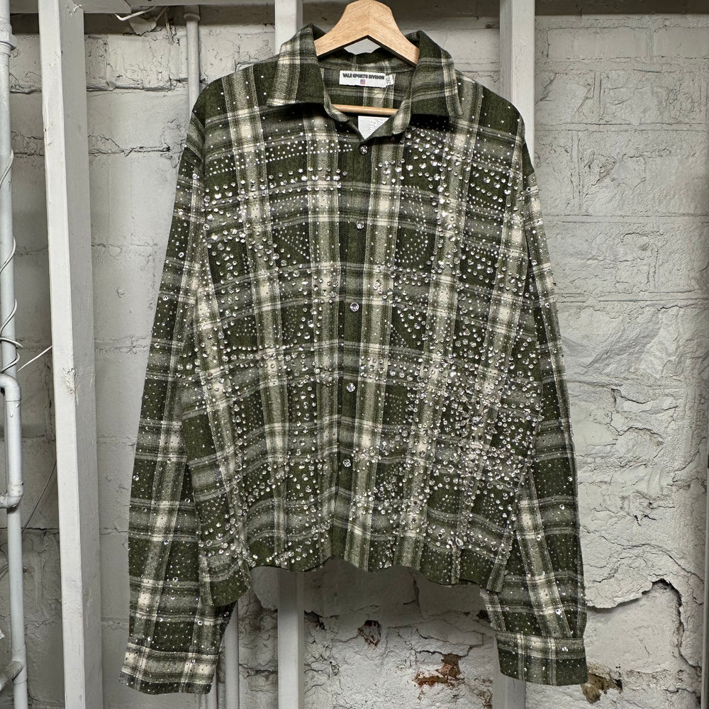 Vale Green Rhinestone Flannel Sz XXL