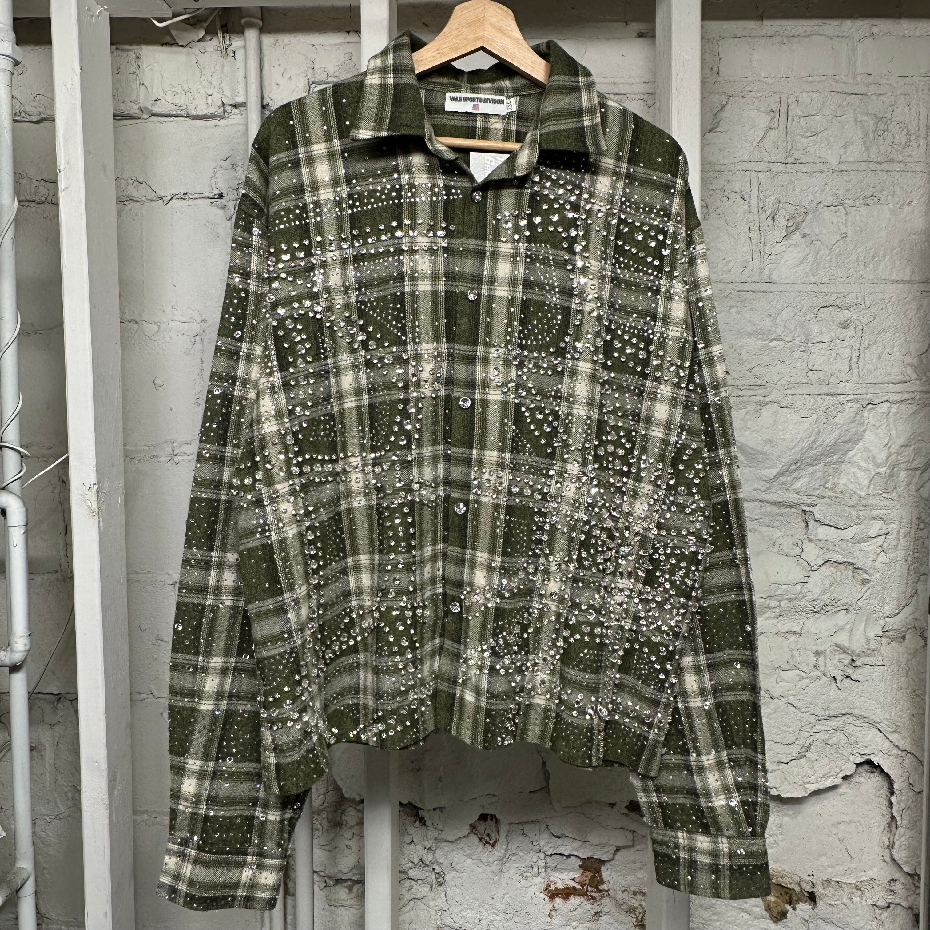 Vale Green Rhinestone Flannel Sz XXL